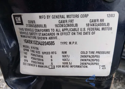 2004 GMC Yukon Slt из США, поврежденный, VIN 1GKEK13Z34J204585